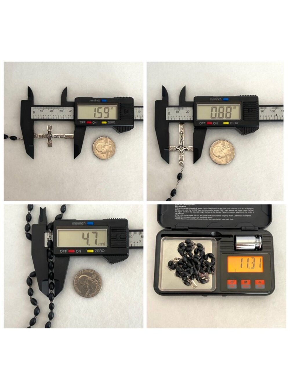 VTG Sterling Silver 925 Italian Black Beaded Rosary Crucifix Cross Y Necklace - Picture 9 of 16